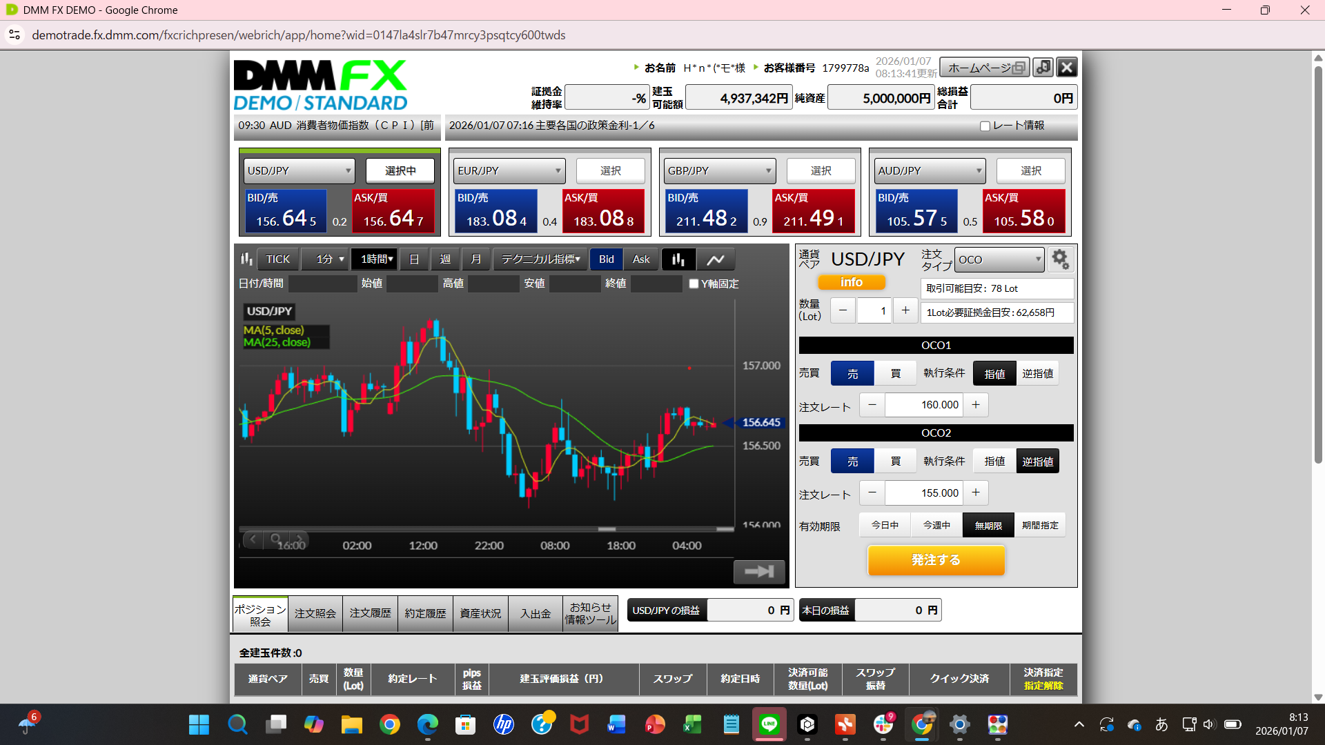 DMM FXのOCO注文の画面